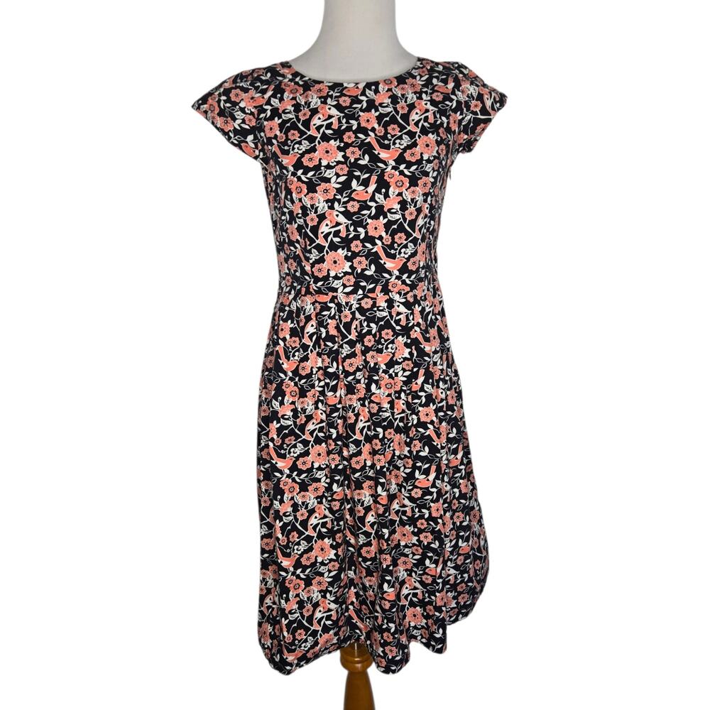 Run & Fly Womens Retro Twee Dress Lovebirds Rockabilly Black Floral Fit Flare 4